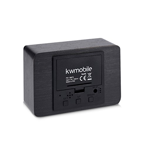 kwmobile Wecker Digital Uhr aus Holz klein mit Geräuschaktivierung, Temperaturanzeige und Tastaktivierung in schwarz mit weißen LEDs - 4