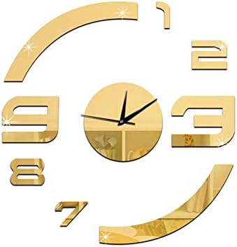 DKEyinx Mirror Effect 3D Wall Clock, Art DIY Sticker, 30cm x 30cm, Home Study Living Room Decoration - Golden