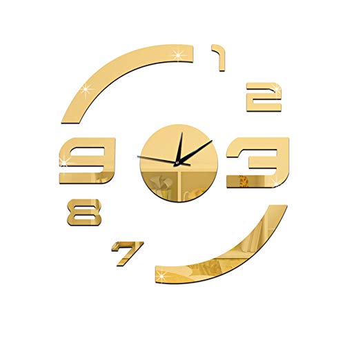 DKEyinx Mirror Effect 3D Wall Clock, Art DIY Sticker, 30cm x 30cm, Home Study Living Room Decoration - Golden