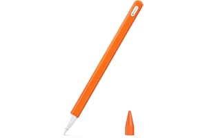 MoKo Coque Compatible avec Apple Pencil Pro/2e Génération, Étui Housse de Protection pour Stylet en Silicone, Cover de Stylet avec Pointes de Rechange et Clip Intégré, Orange
