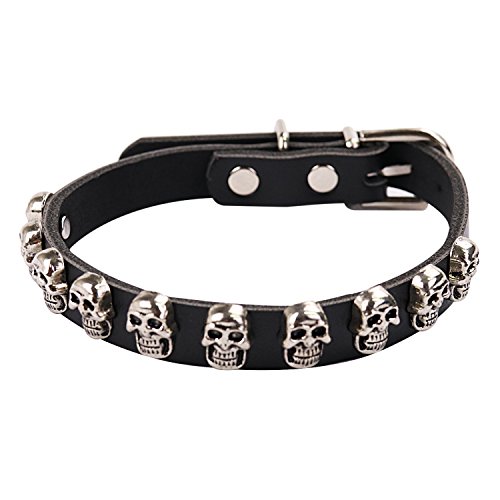 Eizur Chien Chat Collier PU Cuir Crâne Style Col Pet Collar Supplies avec Boucle Réglable Taille M - Noir