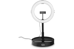 ‎HAMA Hama lampa pierścieniowa uchwytem LED 128 (uchwyt na smartfon, kabel 190 cm, 10,2 cali, ze stojakiem, do selfie ring light) czarna