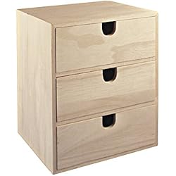 Rayher 62382000 - Petite commode en bois avec 3 tiroirs pour le rangement ordonné de petits accessoires de bureau, de couture, des bijoux & Cie €“ marron - 21,5 x 14,5 x 16 cm