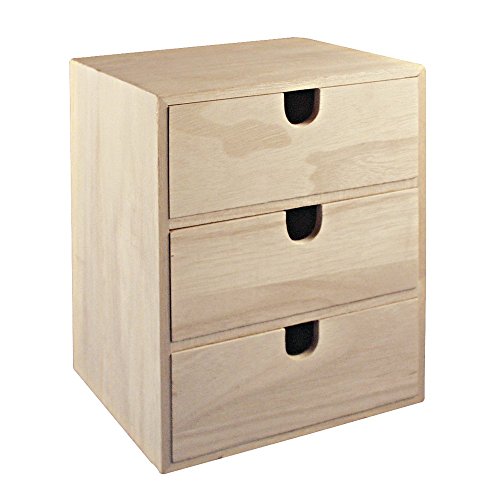 Rayher 62382000 - Petite commode en bois avec 3 tiroirs pour le rangement ordonné de petits accessoires de bureau, de couture, des bijoux & Cie €“ marron - 21,5 x 14,5 x 16 cm