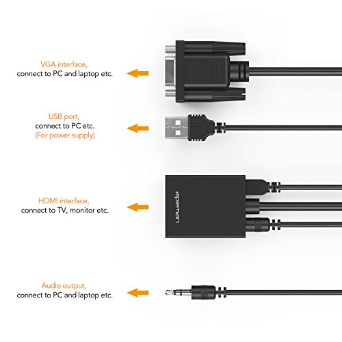 APEMAN VGA auf HDMI Konverter Adapter VGA zu HDMI mit Audio-Übertragung 1080P HDTV und USB-Kabel für Stromversorgung unterstützt für TV, Computer, Projektor, Laptop, DVD, AV - 8