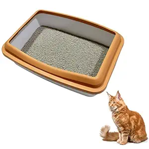 TAIYO PLUSS DISCOVERY Cat Litter Tray, Size: (35X25 cm) (LXH), Cay Litter Tray with Rim/Semi Closed Style of Cat Litter Basin, Open Tray, Suitable for Cats & Kittens (Yellow)