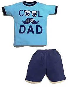 Jusfab Printed Kids Infant wear Tshirt Pant Set for 1 to 1.5 Years Baby Boy Girl -Pure Cotton Blue Tee Blue Shorts