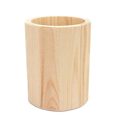 Fablcrew 1Pcs Pot à Crayons en Bois Porte-Stylo de Boîte de Rangement pour Maison Bureau (Rond)