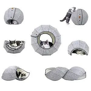 AMJ Cat Bed for Indoor Cat Toy Balls Scratcher Foldable Comfortable Washable Multifunction Cat Condo Tent House, Gray