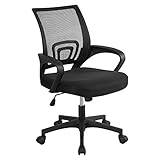 Yaheetech Chaise de Bureau à Roulettes Maille Mesh Fauteuil Ordinateur Inclinables Pivotant Plus Grand Siège et Base Hauteur Réglable avec Accoudoirs Noir