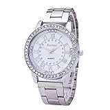 Uhr unisex Uhr Herren Uhren Damen Mumuj Mode Kristall Strass Uhren Zifferblatt Edelstahl Armbanduhren Analog Quarz Uhr Liebe Festival Geschenk (Silber)