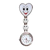 Weiß Herz Quarzuhrwerk Clip Krankenschwester Brosche Tunika Uhr Smiley