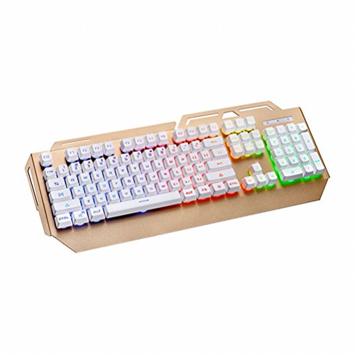 Preisvergleich Produktbild Mechanisches Gefühl schwimmende Keycap RGB Charakter beleuchtet verdrahtet Metall Spiel Internet-Bar-Tastatur,Weiß,480 * 210 * 30mm