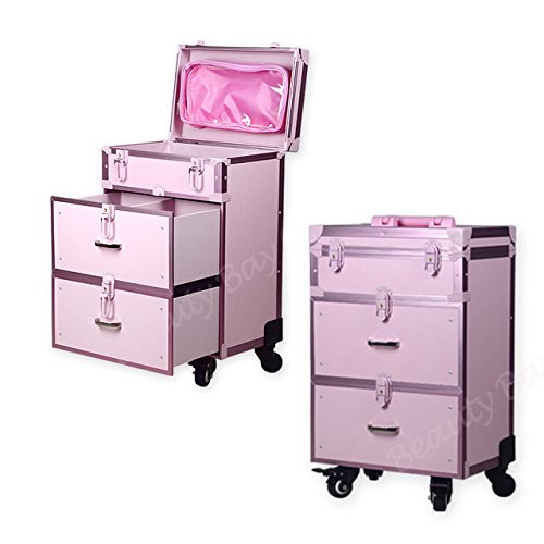 New Vanity Trolley case, vanity case, cosmetic case 51 X 37 X 24 cm (Pink 3 Draw)