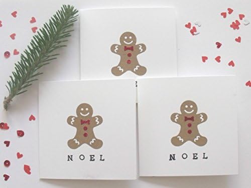 Handmade christmas cards, noel and gingerbread men, pack of 3