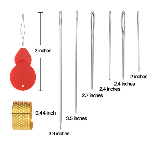 Outus Groß Auge Stumpfe Nadel Stahl Garn Sticknadel Nähnadel Kit mit Nadeleinfädler und Fingerhut, 5 Größen, 16 Stück - 2