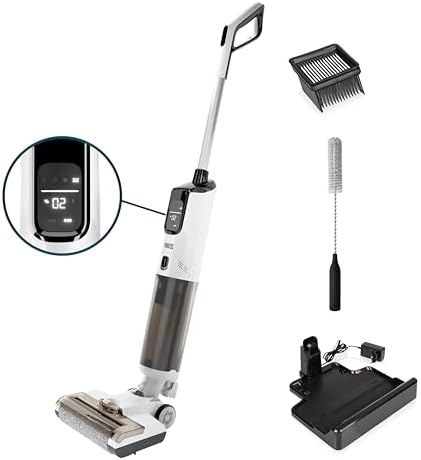 Princess 337010 AquaMotion Plus Lavapavimenti, 4 in 1 Aspira, Lava & Asciuga, Senza Fili, 50 Min Autonomia, Filtro HEPA, Autopulizia, 170W, 75dB, Display Intelligente, Base di Ricarica, Leggero