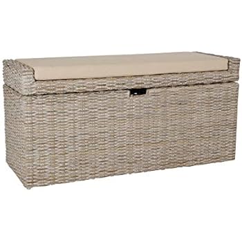 korb.outlet Breite schmale Sitztruhe/Sitzbank mit Wäschefach aus Natur