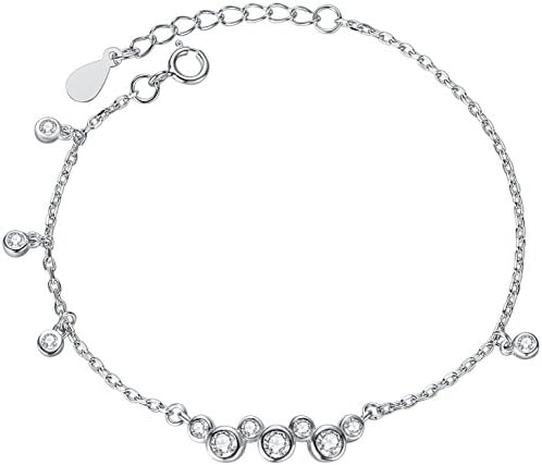 Sterling Silver Round Charms with Cubic Zirconia Bracelet for Women and Girls - sy034b1