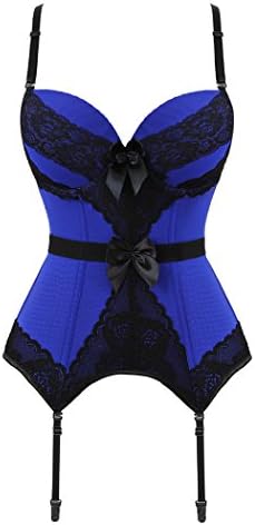 Rosfajiama Women's Bustier Corset Sexy Girdle Waist Cincher with Garter Belt Blue (XL)