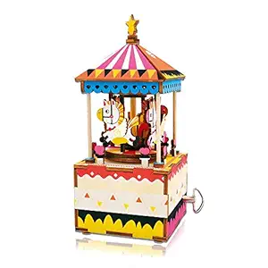 Hands Craft Am304 3D Wooden Puzzle - Diy Hand Crank Music Box- Merry-Go-Round Educational Toy- Plays You Are My Sunshine- Perfect For Christmas, Birthday, Baby Shower, Valentines, Mother'S Day