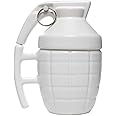 NYRWANA 3D Ceramic Army Style Grenade Mug with Lid Coffee Tea Mug - 1 Piece, White, 280ml