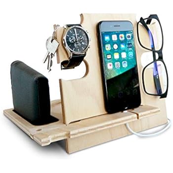 Festa del Papà Docking Station in Legno per Smartphone - Supporto Portafoglio e Orologio - Idee Regalo Uomo per Compleanno, Anniversario, Lui/Lei