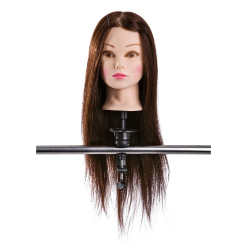 Goodofferplace® Hairdressing 75% Brown Colour Professional Real Hair 22 Inch Training Mannequin Head Hairdresser Training Head w/Clamp For College and Professional to practice Cutting Braiding Setting