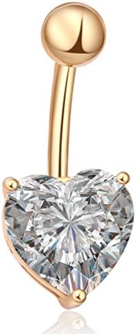 Poshzone®New Belly Button Rings Crystal Rhinestone Heart Navel Bar Body Piercing Navel Ring Jewellery (Gold)
