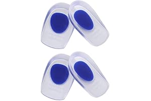 HEVIBK Lot de 2 paires de talonnettes en gel de silicone pour fasciite plantaire, épine calcanéenne et douleurs au talon d'Achille - talonnettes en gel et coussins absorbants (bleu/large).