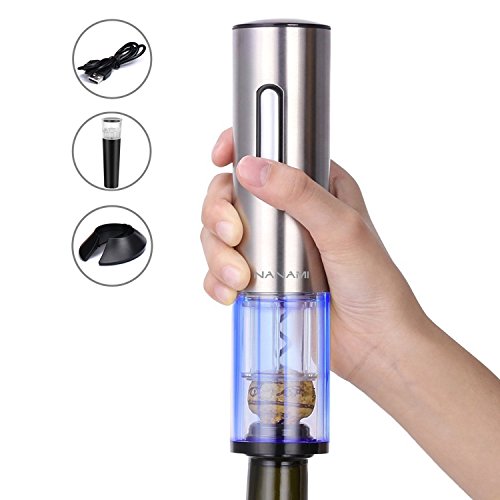 Automatisch Elektrischer Weinöffner Flaschenöffner Korkenzieher mit Folienschneider Wein Stopfen LED Beleuchtet Silber