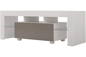 Panana 51inch TV Stand Storage Glass Shelves Big Drawer Sideboard 16 Colors RGB LED Lighted TV Cabinet for 32 40 43 50 55 inch 4k TV (Grey, have led)