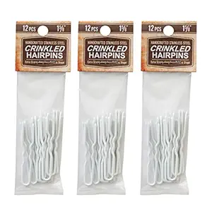 Amish Valley Products Hairpins Crinkled Heavy Duty Stainless Steel Handmade Hair Pin Use in place of Hair Clips Barrettes Bobby Pins Snag-less (1 5/8 Inch, White)