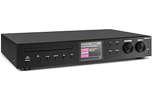 auna iTuner CD - Receptor, Receptor de Internet con Spotify Connect, Receptor Bluetooth con sintonizador Dab+ FM, Reproductor CD, USB, MP3, Pantalla TFT Color, Frontal de Acero Inoxidable, Negro