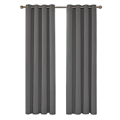 Deconovo Lot de 2 Rideaux Occultants Lourdes Solides de Fenêtre à Oeillets 228cm x 168cm, Isolant Thermique avec Ruban Fronceur, Gris Clair