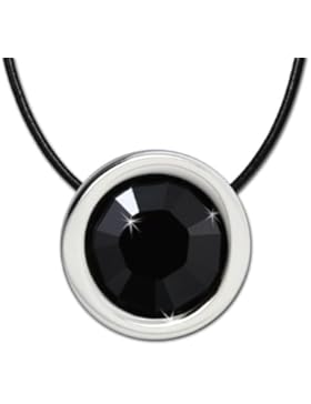 Amello Edelstahlschmuckset besthend aus Lederkette schwarz mit Anhänger Swarovski Elements Zirkonia schwarz ESSS01S