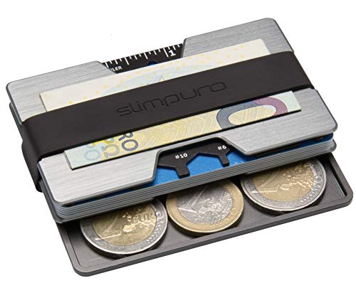 Portatessere e Porta Carte di Credito Piatto in Alluminio, Portabanconote e Monete | anti RFID NFC | Portafogli Sottile