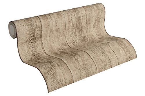 A.S. Création Vliestapete Best of Wood and Stone Tapete in Holz Optik fotorealistische Holztapete 10,05 m x 0,53 m beige braun gelb Made in Germany 708816 7088-16