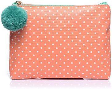 Stylish Make-Up Bag Vintage Print Pouch Cosmetic Toiletry Bag Gifts (Flat Orange Poka Dot 13 x 17 x 2 cm)