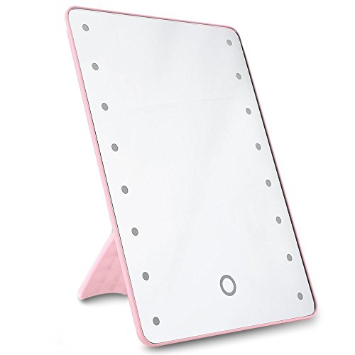 LED Beleuchtete Makeup Spiegel, Touch Screen Beleuchten Eitelkeitsspiegel mit Dimmbar 16 LED und Stütze, Kosmetische Arbeitsplatte Tischspiegel für Dressing, Rasieren (Rosa)