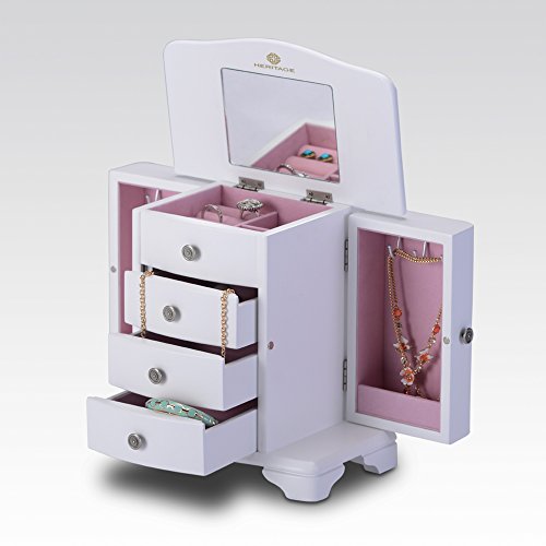 HERITAGE moderner Holz Schmuckkasten mit Schubladen, Weiß - 2