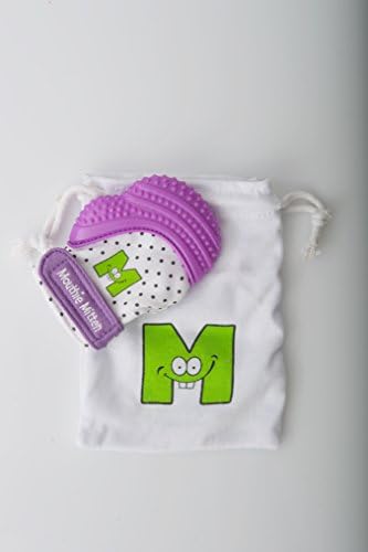 Mouthie Mitt Baby Teething Glove Purple Unisex - USA Award Winning Baby Mitten -Soothing Pain Relief- Age 3-12 Months Protects Babys Hands from Salvia &amp; Chewing - Secure Adjustable Strap. Great for Travel Washable Glove &amp; Travel Bag included. Free UK Delivery