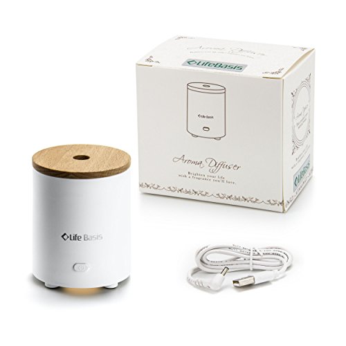 LifeBasis Aroma Diffuser Aromavernebler mit USB-Anschluss Batteriebetriebener Lufterfrischer , Leiser Ventilator mit Holzkappe für Büro und Schlafzimmer ( Weiß ) - 7