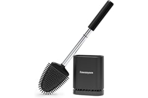 ‎FOWOOYEEN Fowooyeen Klobürste Silikon, Schwarze Toilettenbürste, WC Bürste Wandmontage, Flach Klobürste mit Edelstahl Griff, Flexibler WC Garnitur Set mit Halter, Herzform WC-Bürste ohne Bohren, Schwarz Matt
