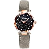 Chenang Quarzuhr Lederband Damen Analog Quarz Armbanduhr Sternenmuster Damen Uhr Klassik Quarzuhr Retro Slim Uhr Ø34mm