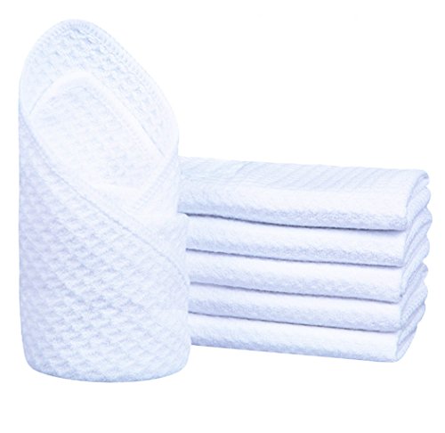 Sinland Premium Microfiber Washcloth Waffle Weave Facial Cleansing Cloth Face Cloth and Body Cloths Remove Makeup 6 Pack 33cmx33cm White