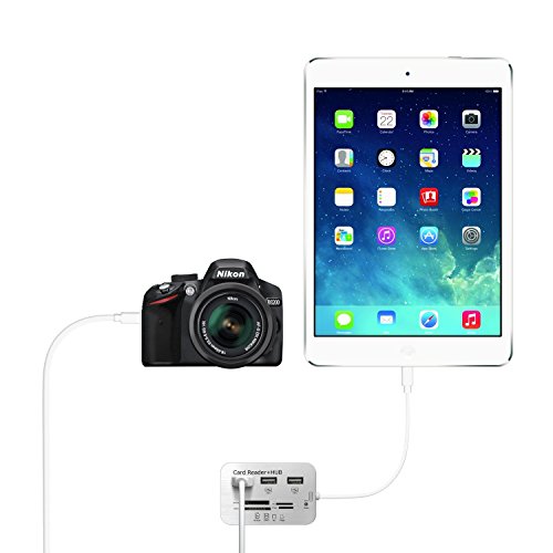 Gilsey 7in1 Camera Connection Kit Adapter iPhone 6 6s, iPad Air, iPad Air 2, iPad Air Pro, iPad 4, iPad Mini, Ipad Mini 2, iPad Mini 3, iPad Mini 4 – SD, MS, TF, M2, Mini SD, MMC, Micro SD + 3 USB HUB – Überträgt Bilder und Videos von Kameras und Karten Kartenlesegeräte – iOS 9 - 3