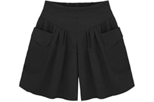 QIGEN LTD Women Summer Baggy Casual Shorts Elastic Waist Wide Leg Skirts Shorts with Pockets