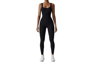 Litthing Monos de Yoga Para Mujer Bodycon de Cuello Cuadrado Sin Manga de Una Pieza Mono Deportivo Sexy Ropa Deportiva Mujer Chándal Conjunto de Gimnasio Ajustado Elástico Acanalados Romper