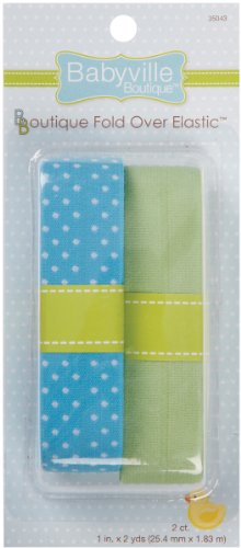 DritzBabyville Boutique Fold Over Elastic, Blue with Dots and Solid Green, Acrylic, Multicolour, 16.51x6.35x3.3 cm
